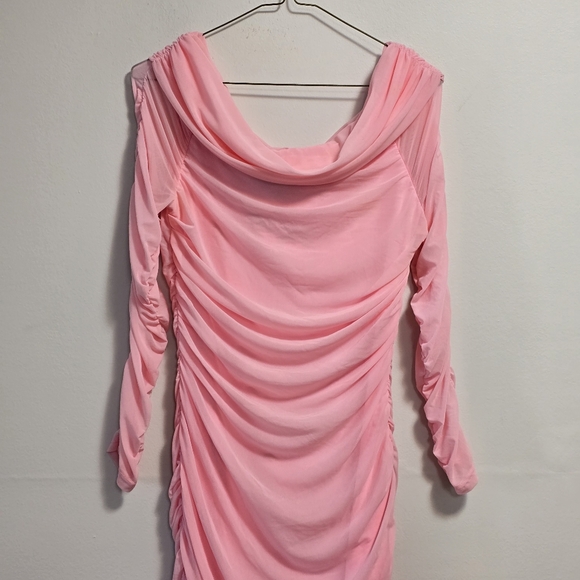 Prettygarden Elegant Bodycon Pink Ruched Bodycon Dress - Picture 2 of 13